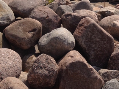 Colorful fieldstone boulders